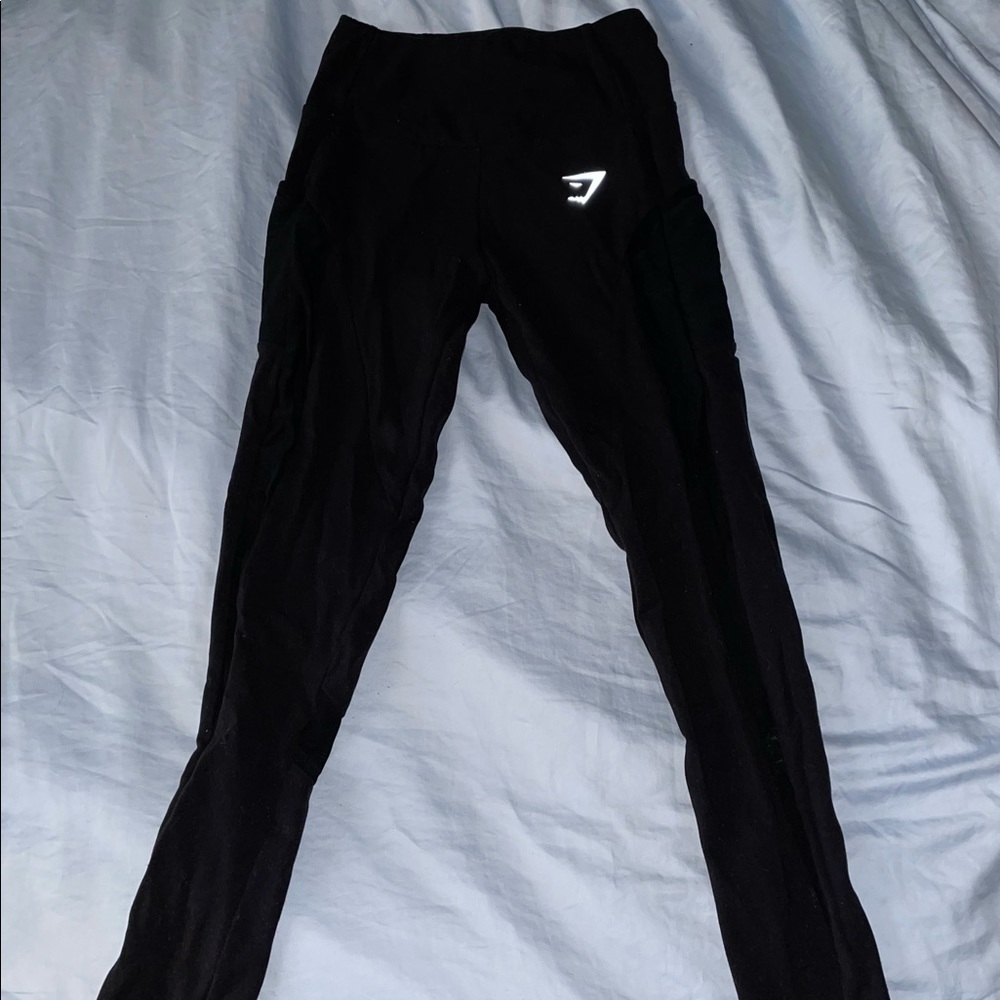 Gymshark leggings with mesh on the side, size XS, color is black